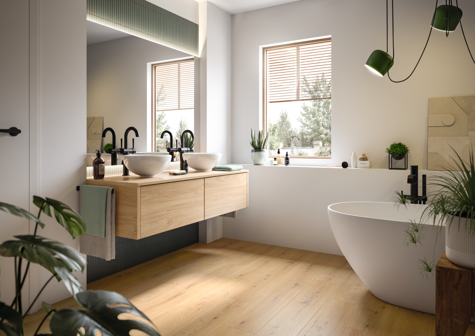 Bal Predaia Meşe, EL2009 dekorunda NatureSense Aqua laminat parke ile banyo. 