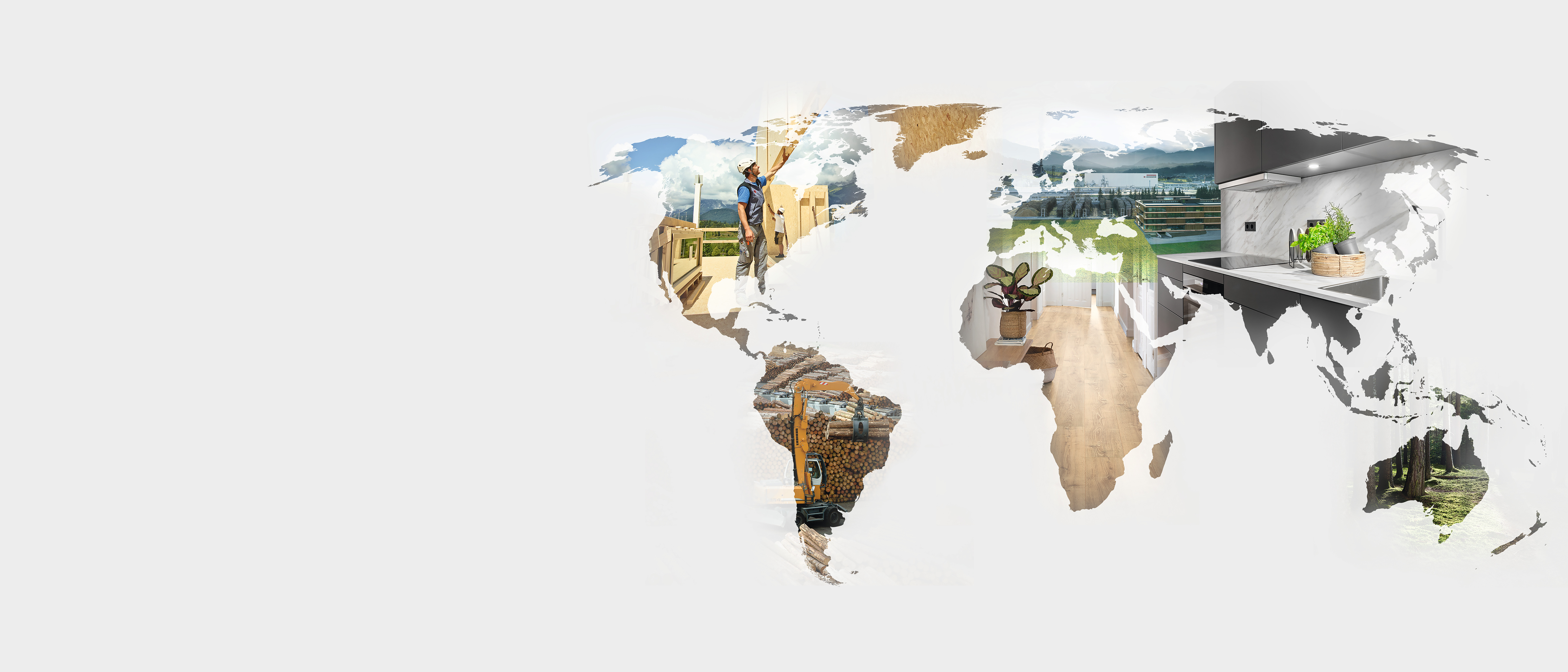 World map of the EGGER Group with product images