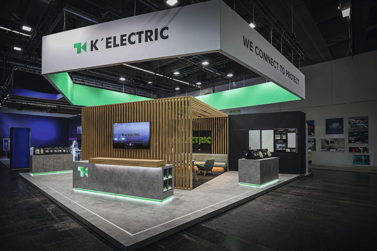 Verschillende EGGER decors werden gebruikt voor een elegante, hoogwaardige realisatie van de tentoonstellingsstand van K'Electric.