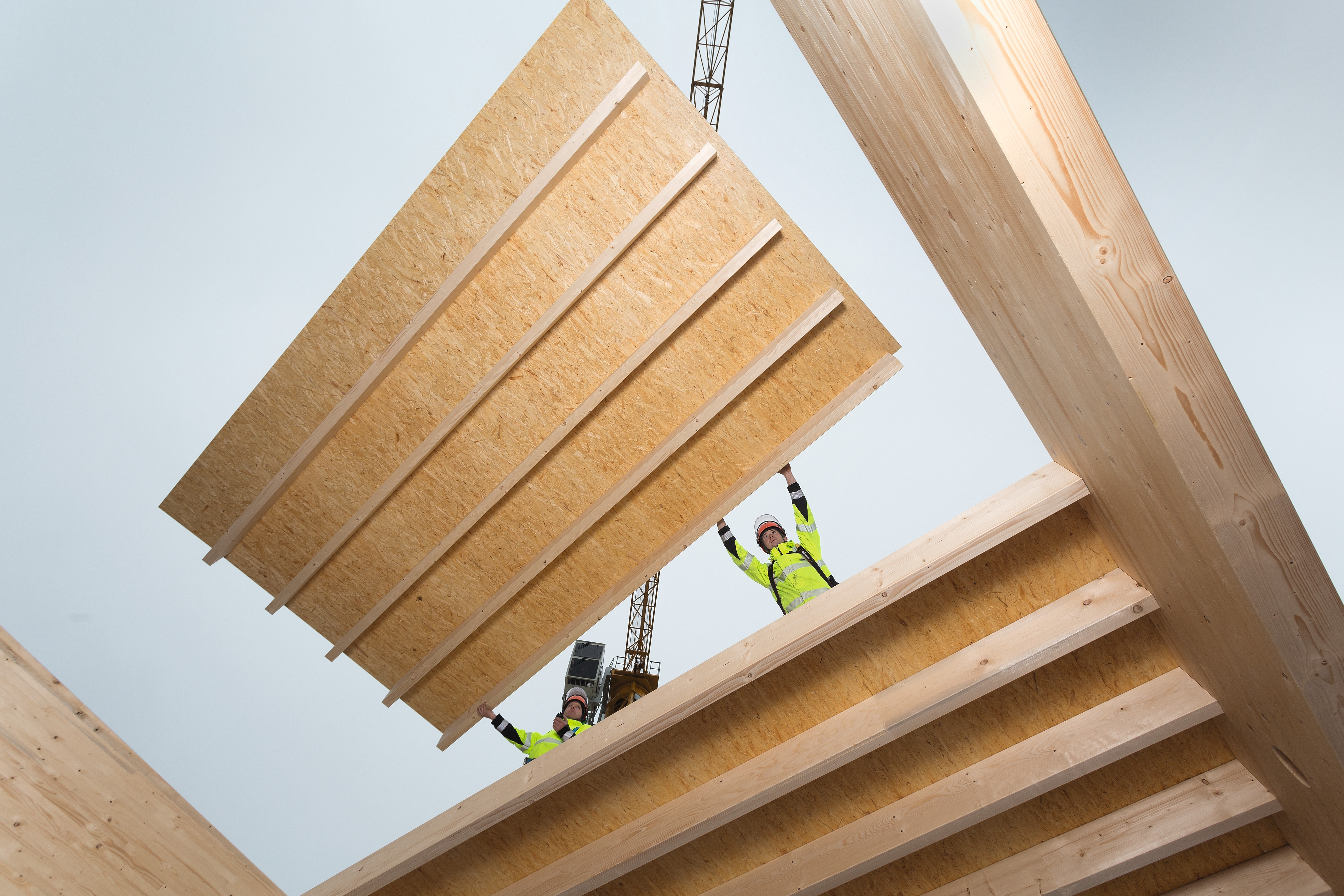 Visible timber beam ceiling with OSB 4 TOP