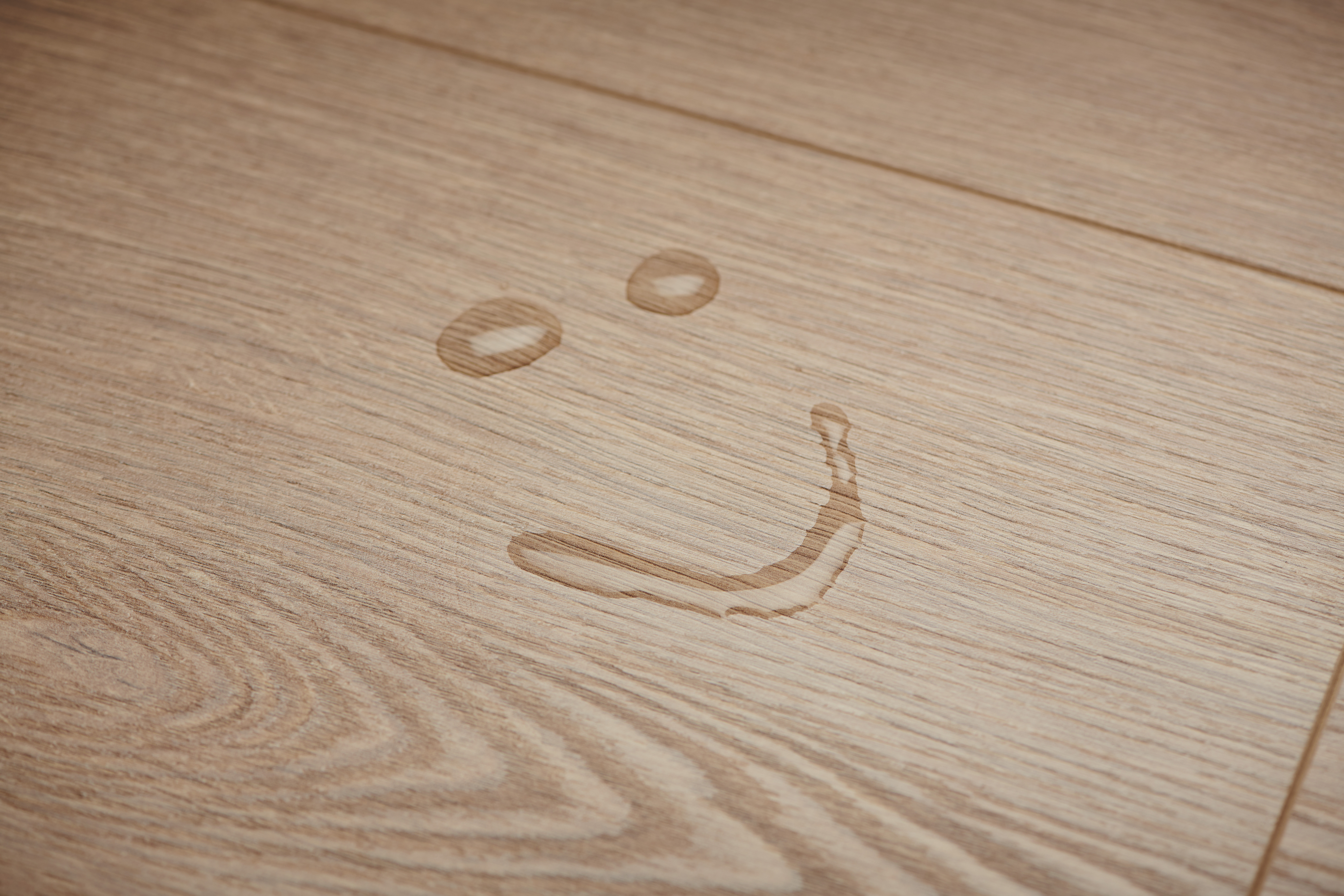 Rosto/smiley desenhado com água no pavimento laminado EGGER Aqua Clic it! - EL1011