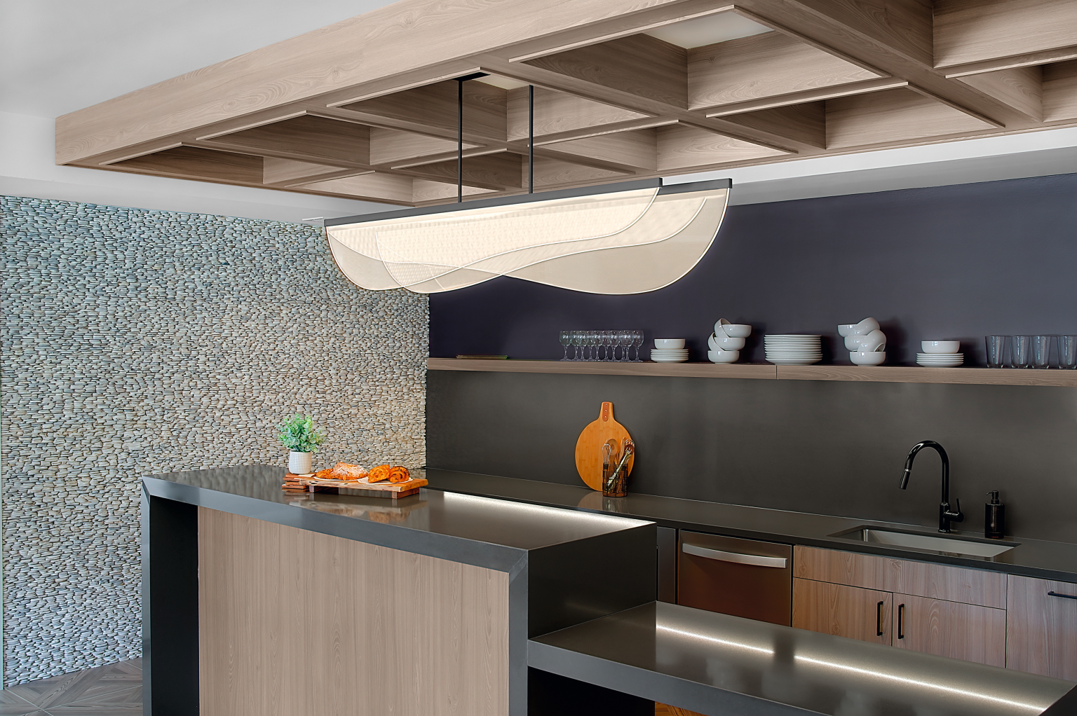 Communal entertaining space in Grey-Beige Tossini Elm 
