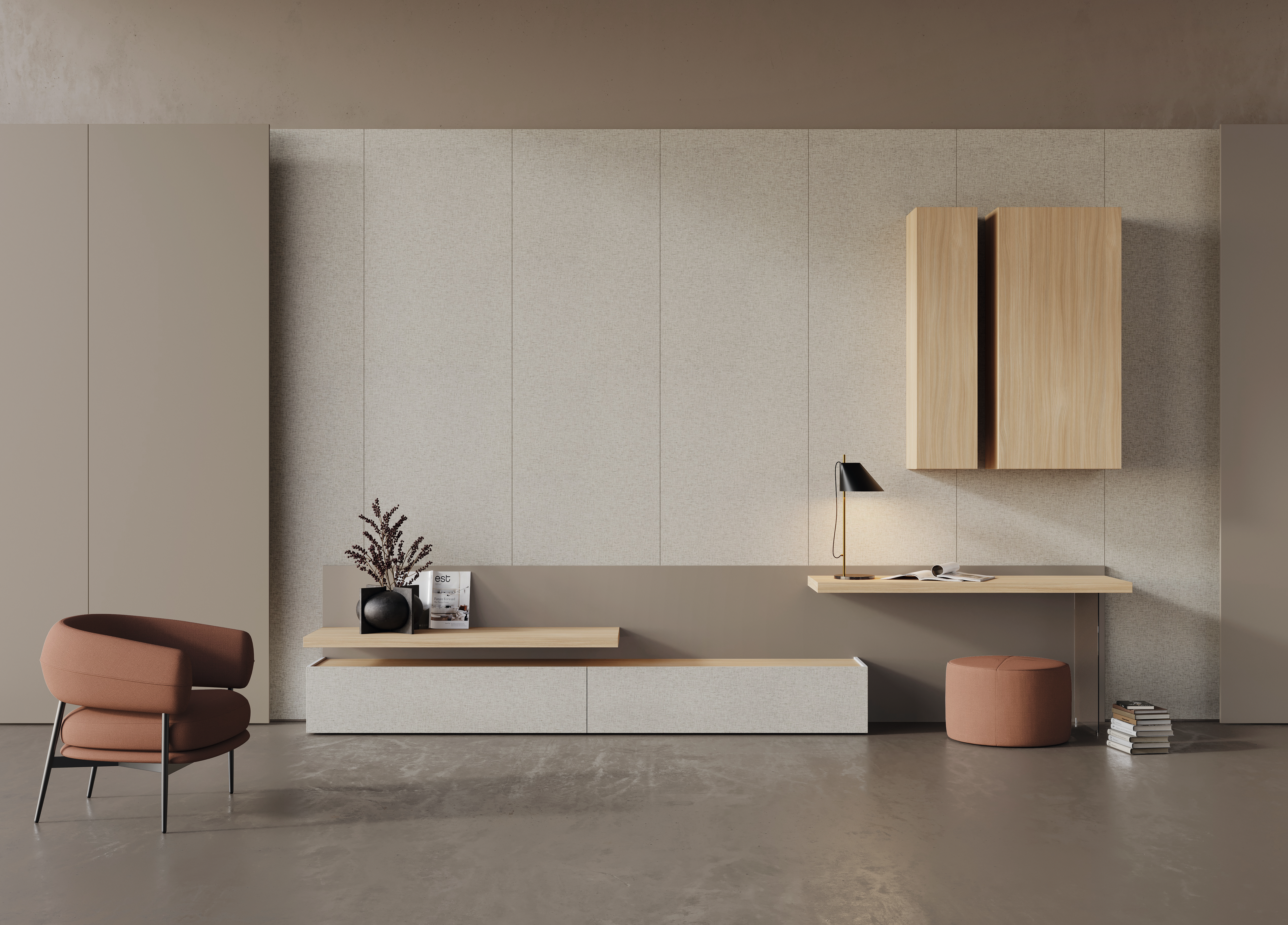 H7712 ST17 Honey Mira Cedar; F7137 STV9 Light Atelier Textile; U7111 STV8 Beige Grey