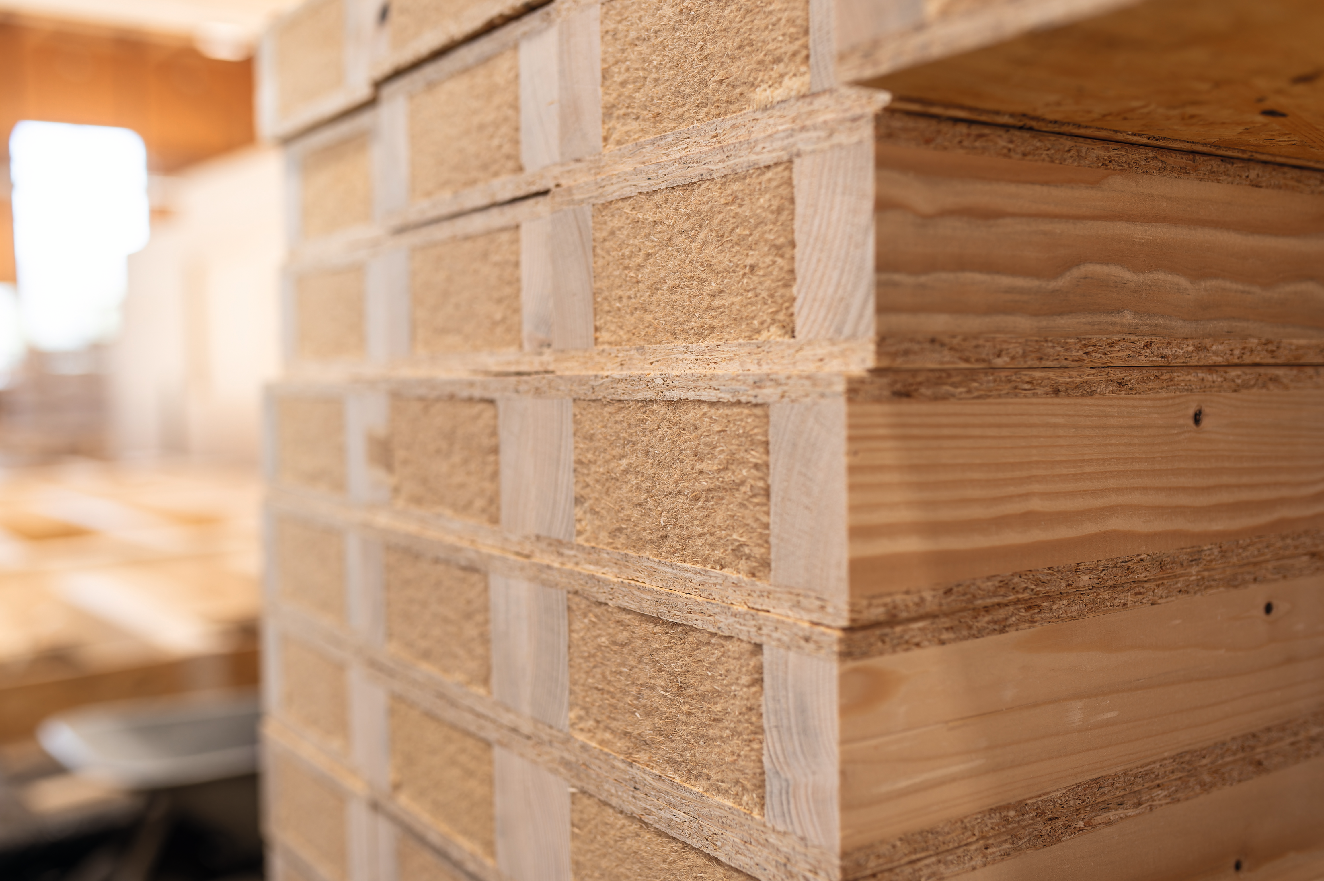 EcoBox-Element in Nahaufnahme mit sichtbarer Schicht- und Rahmenstruktur.