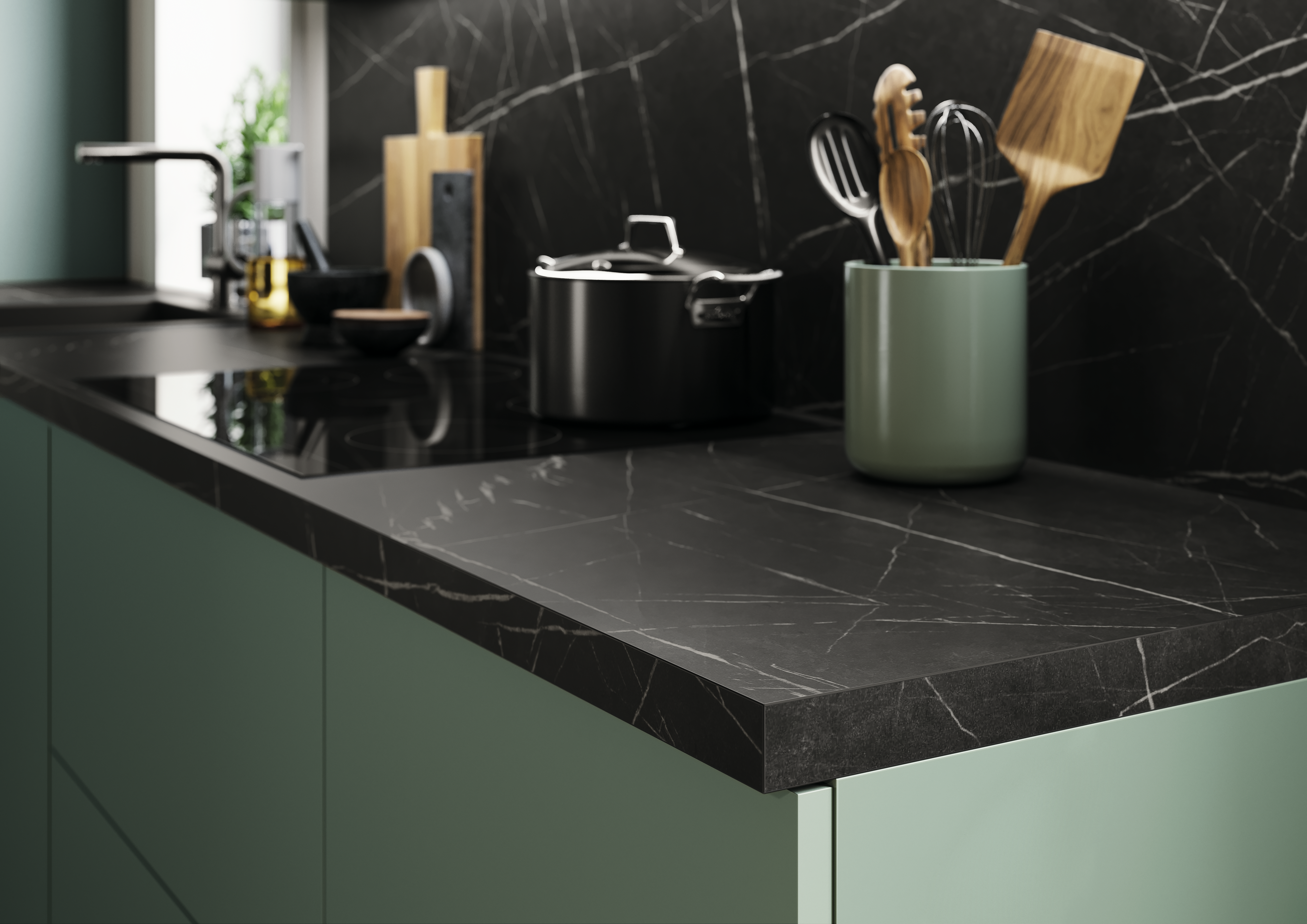 Imagen detalle de cocina con cubierta de trabajo en PerfectSense matt 