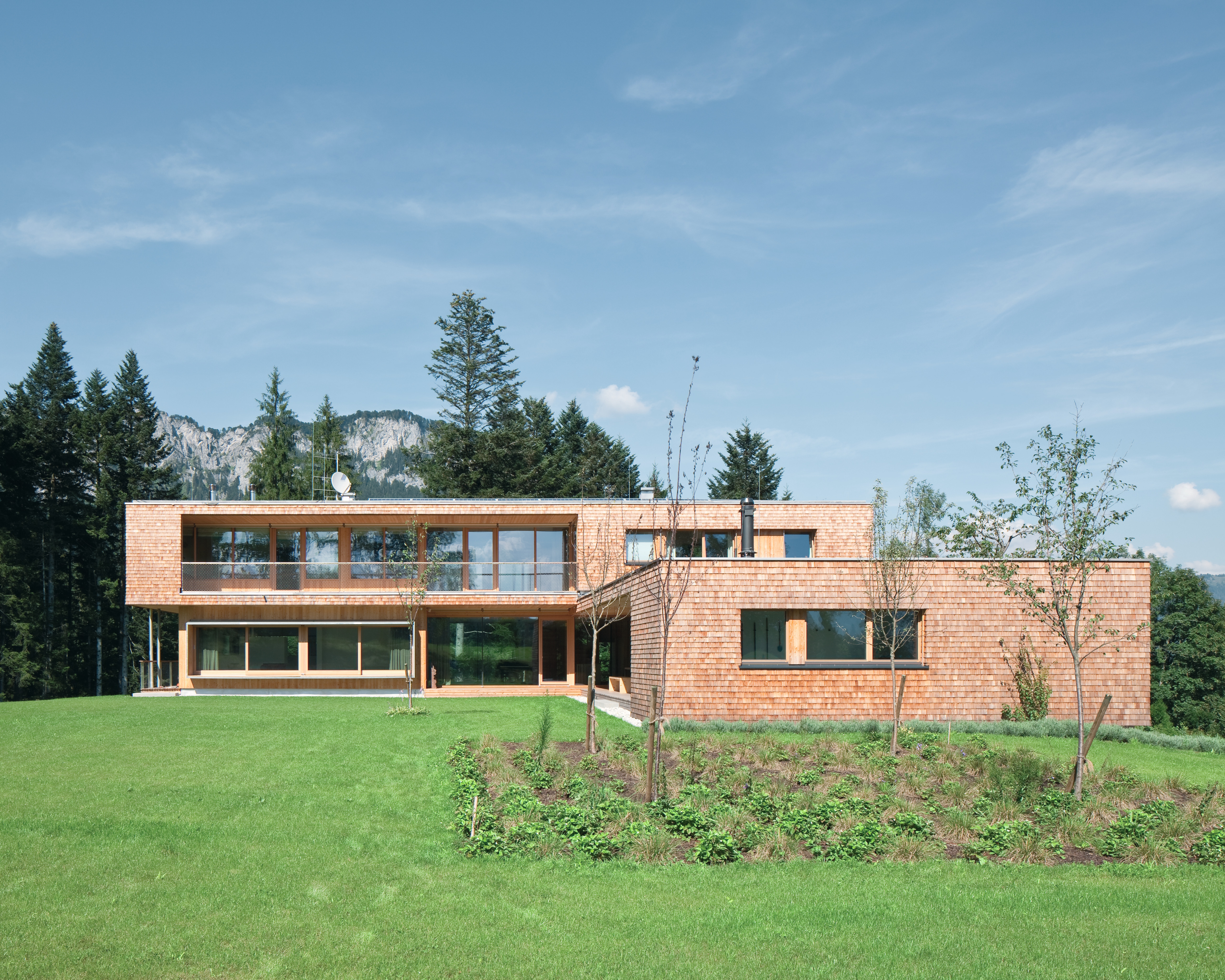 Larch shingles used on the exterior facade