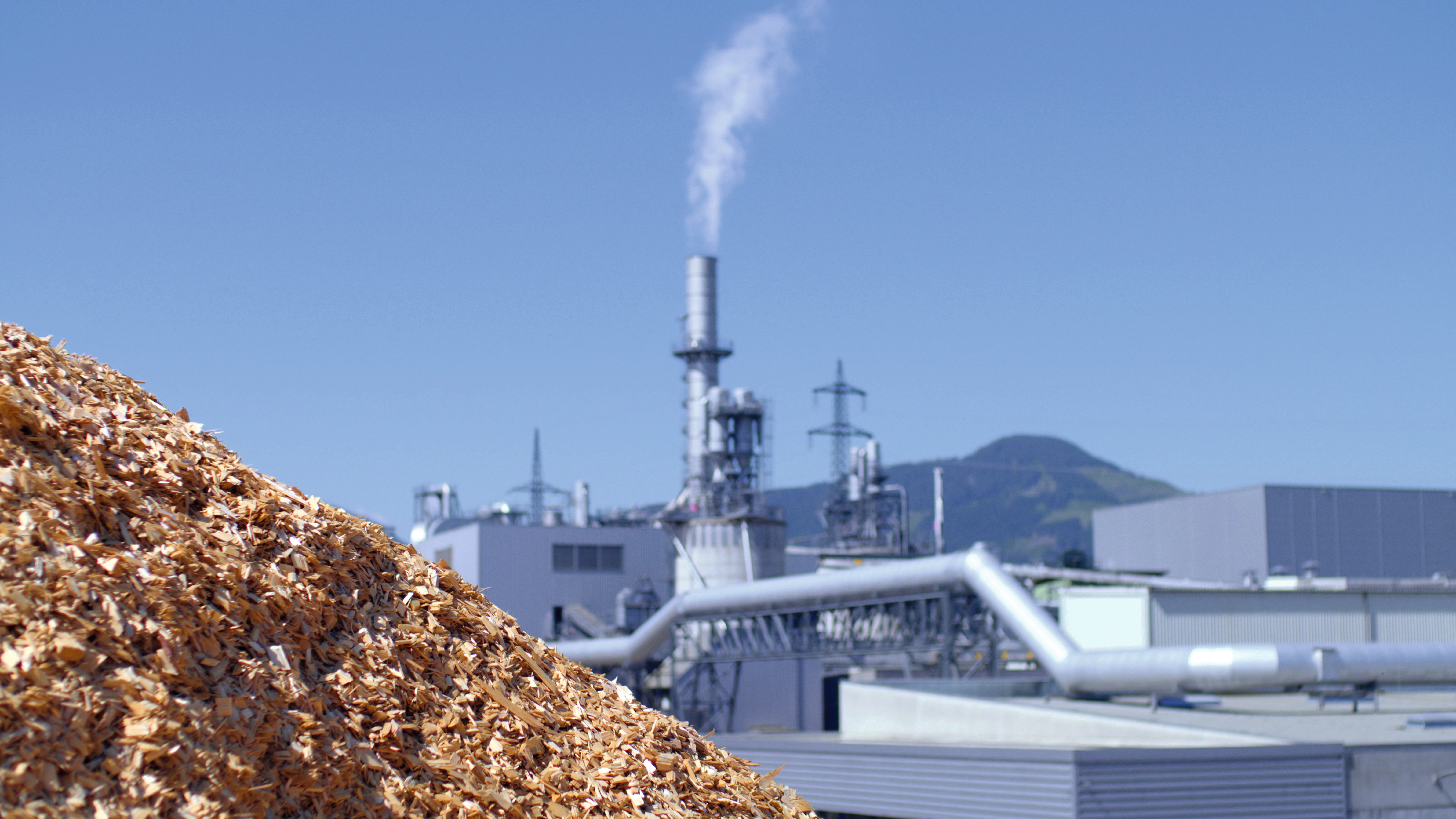 Centrale biomasse avec un tas de plaquettes