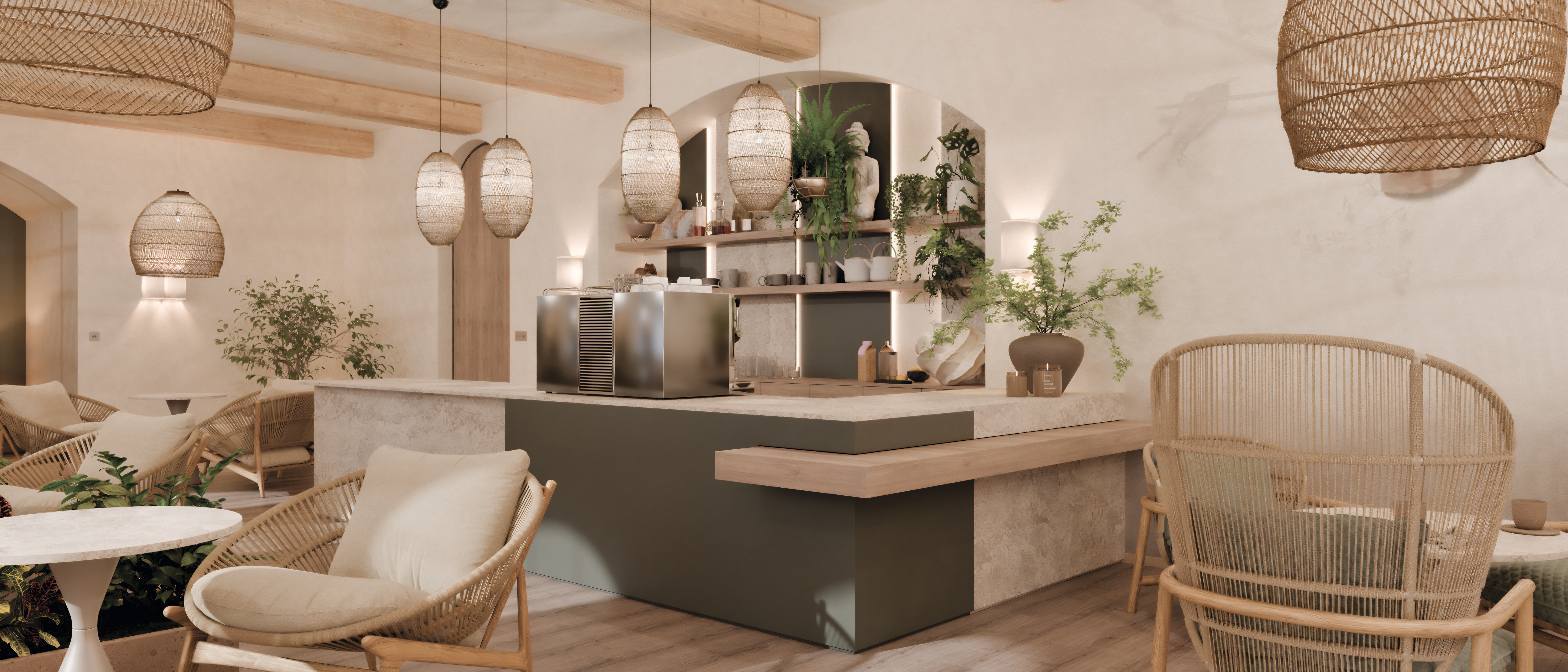 An inviting café design featuring F129 PA, H3322 ST17 and U669 PM.