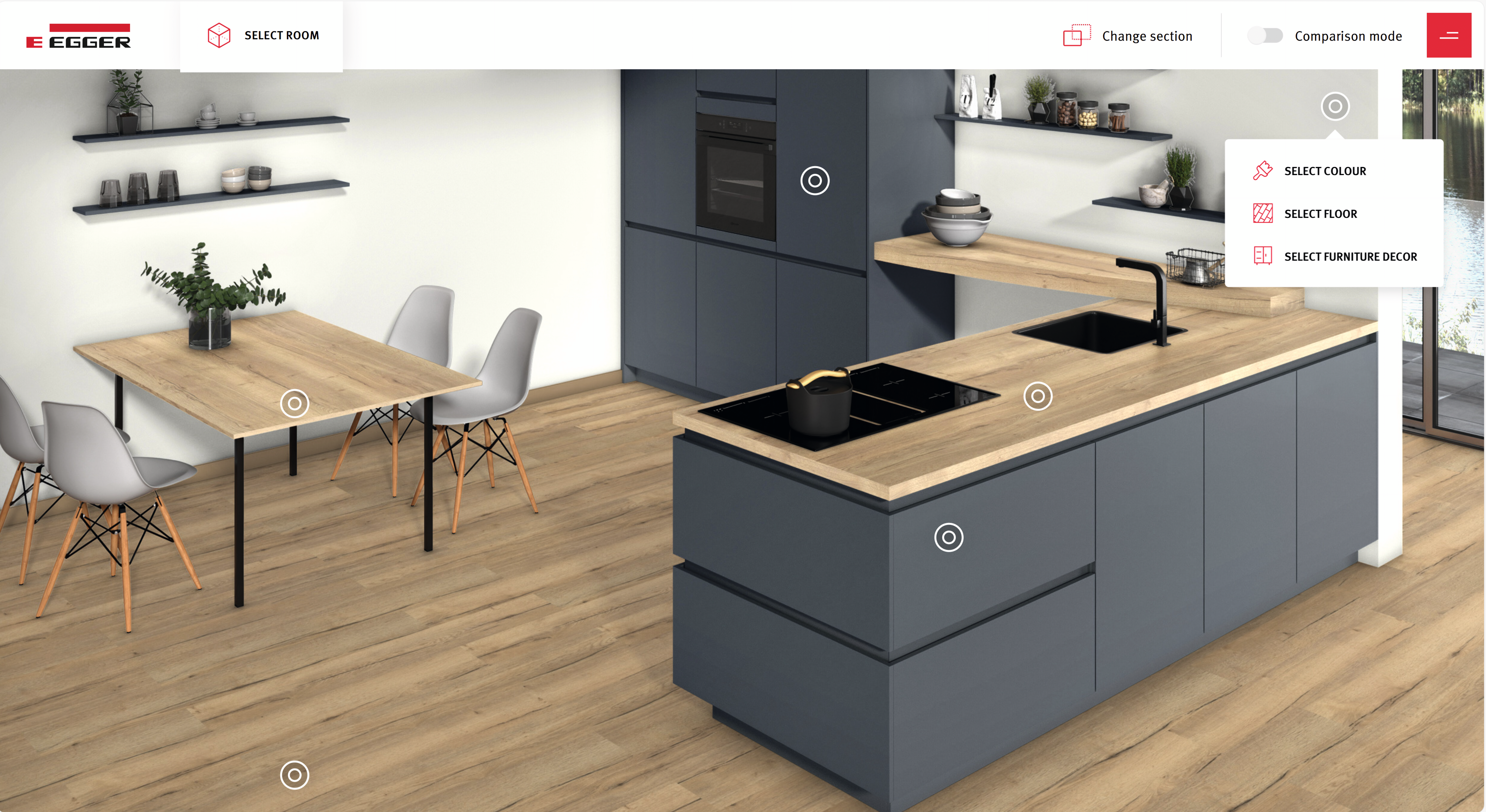 Eenvoudige decorkeuze en -combinatie in de Virtual Design Studio