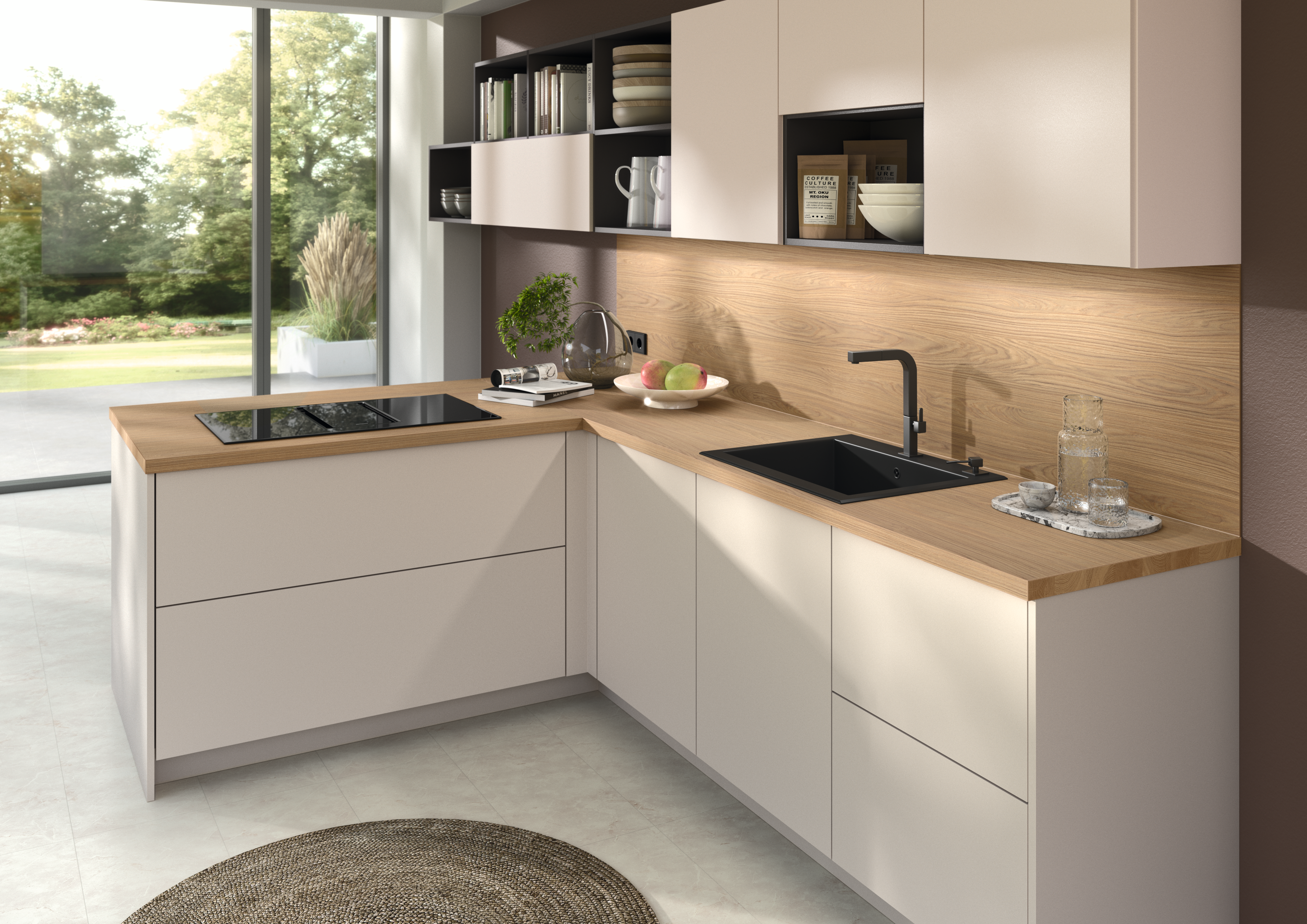 Cocina con cubierta de trabajo efecto madera Roble Casella Natural 