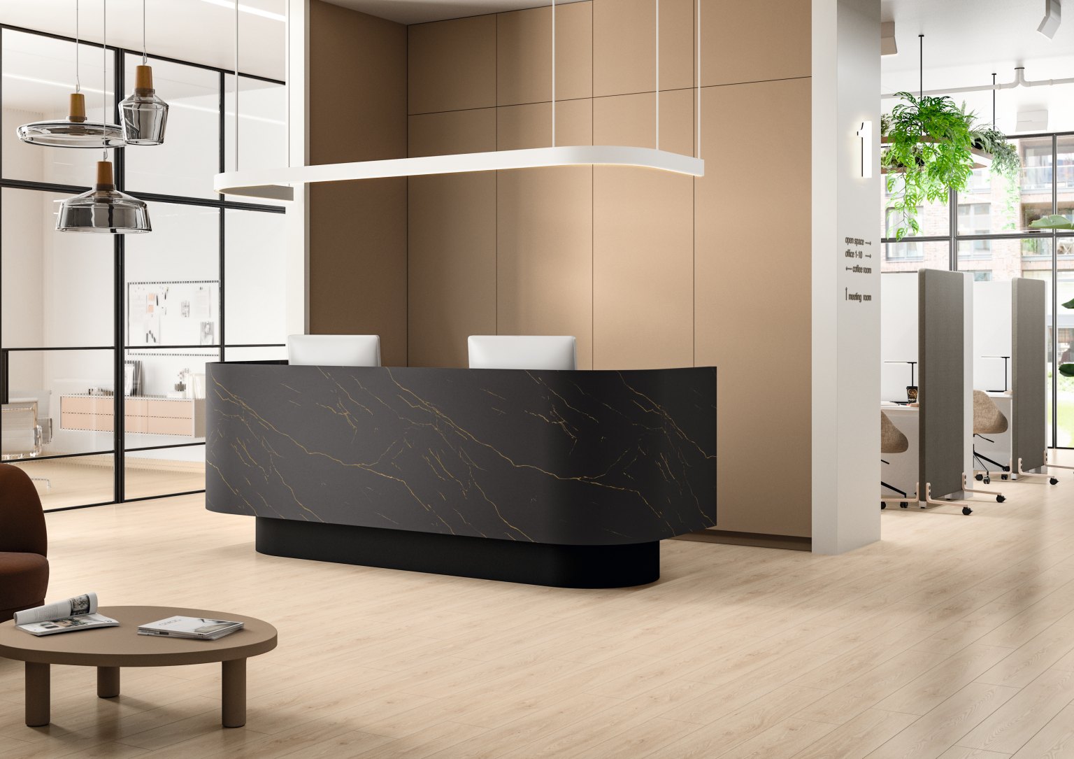 Ingresso con poltrone gialle e decoro PerfectSense Ambiance F129 PA.