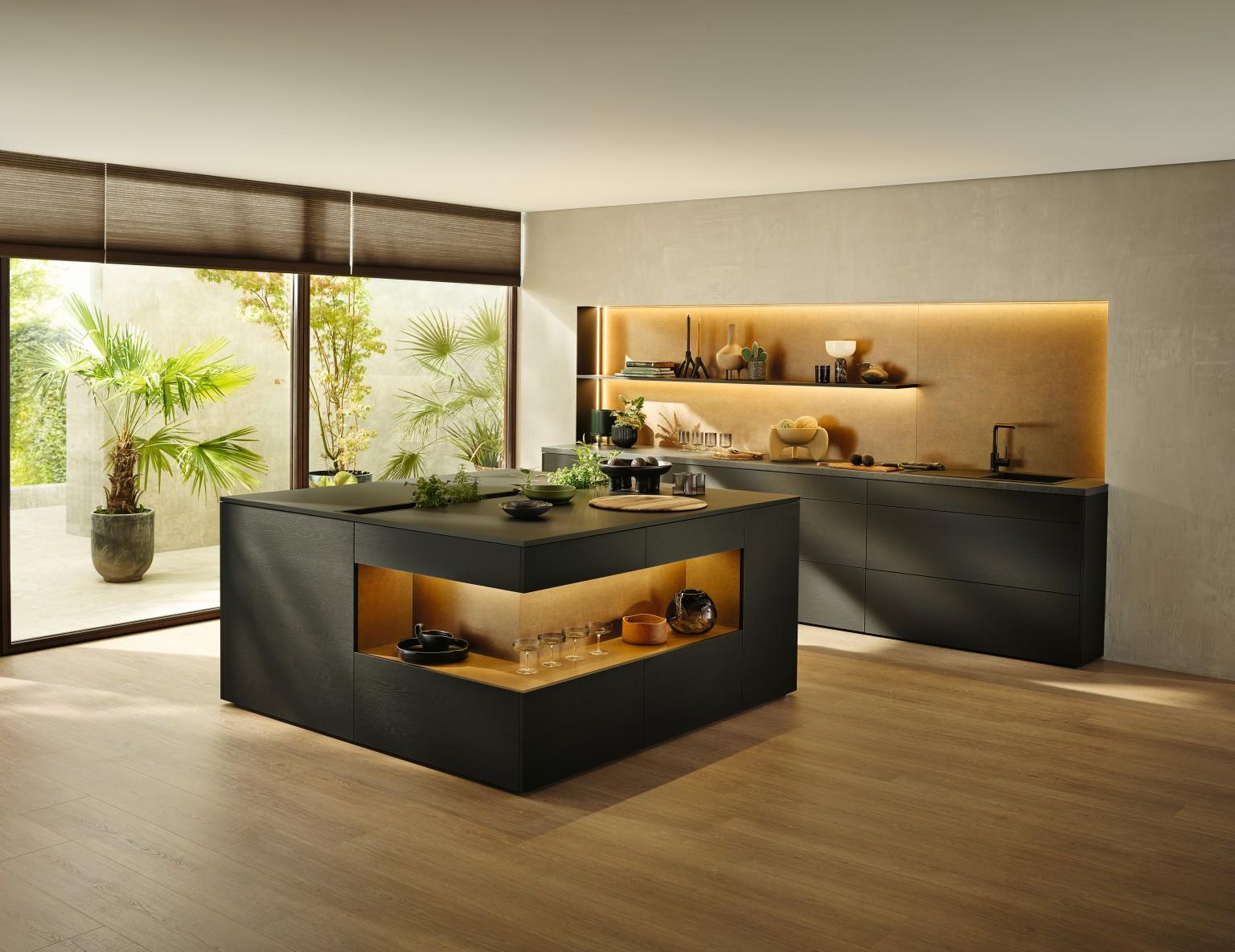 Matt kitchen island with EGGER products in PerfectSense Feelwood