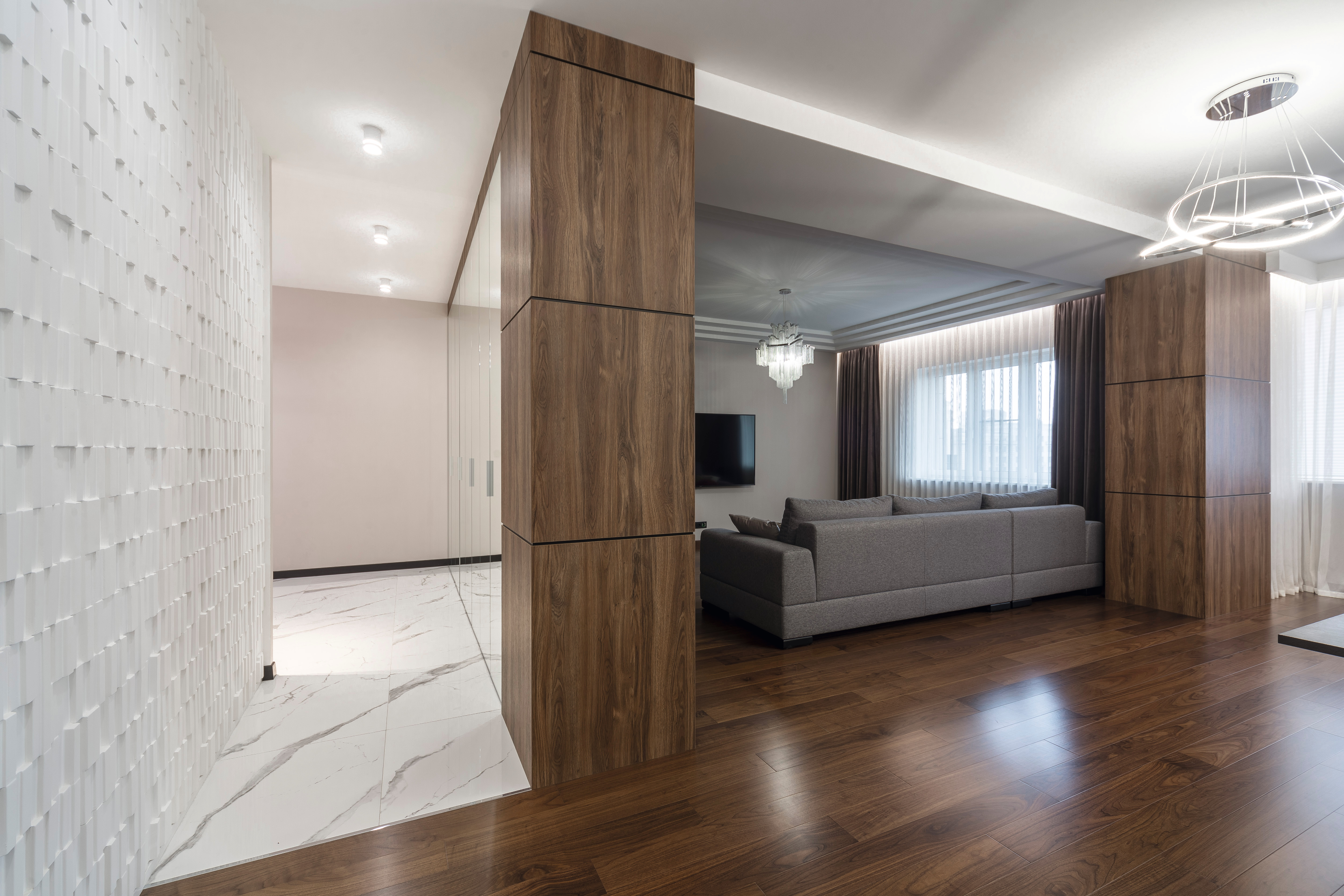 Seamless connection of melamine faced chipboards is a special feature of this project, since all boards were joined at an angle of 45 degrees
