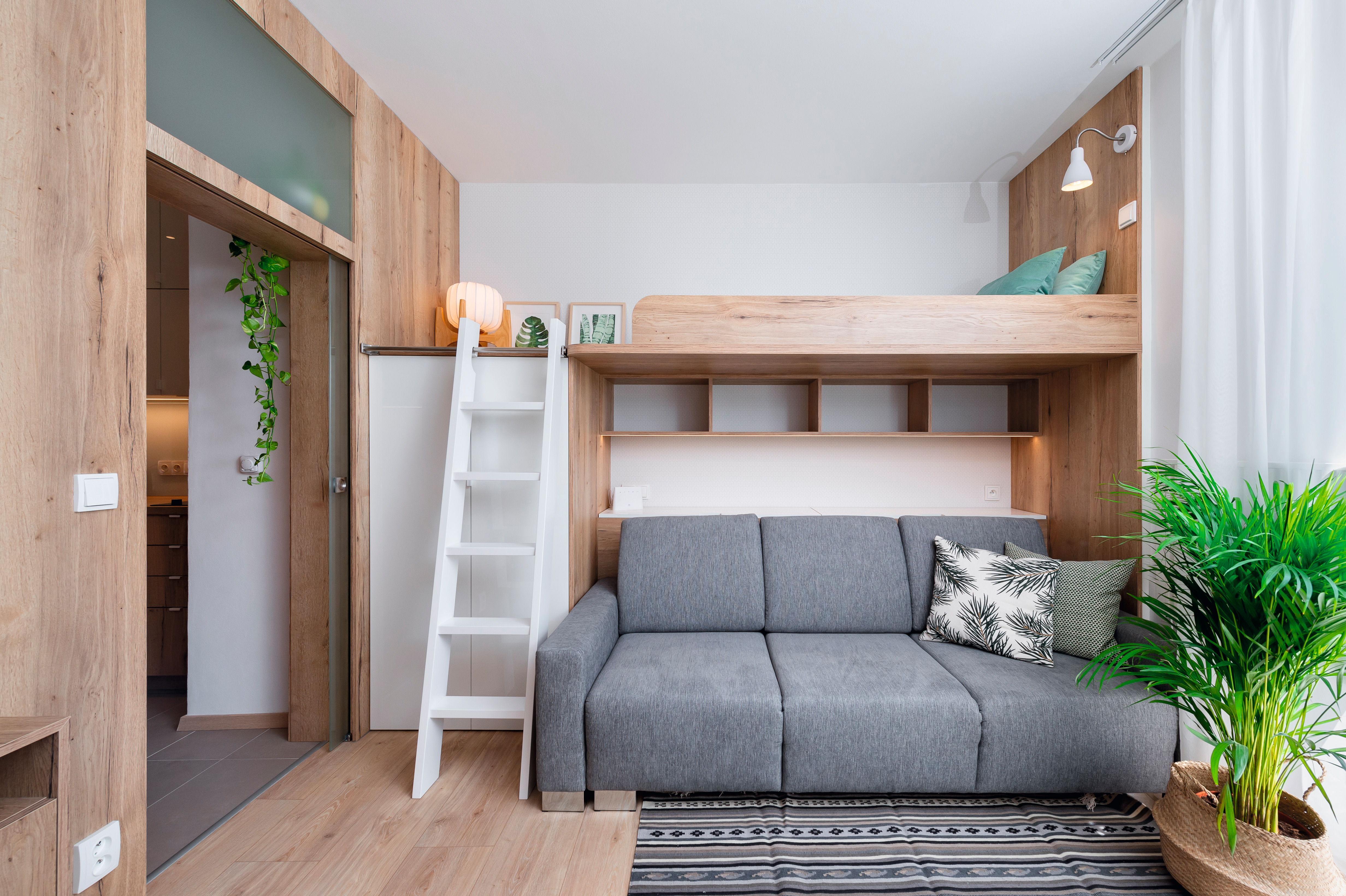 The practical use of a small area with the predominant H1180 ST37 Halifax Oak decor on the furniture.