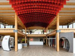 Striking wood beams show the building's construction type.