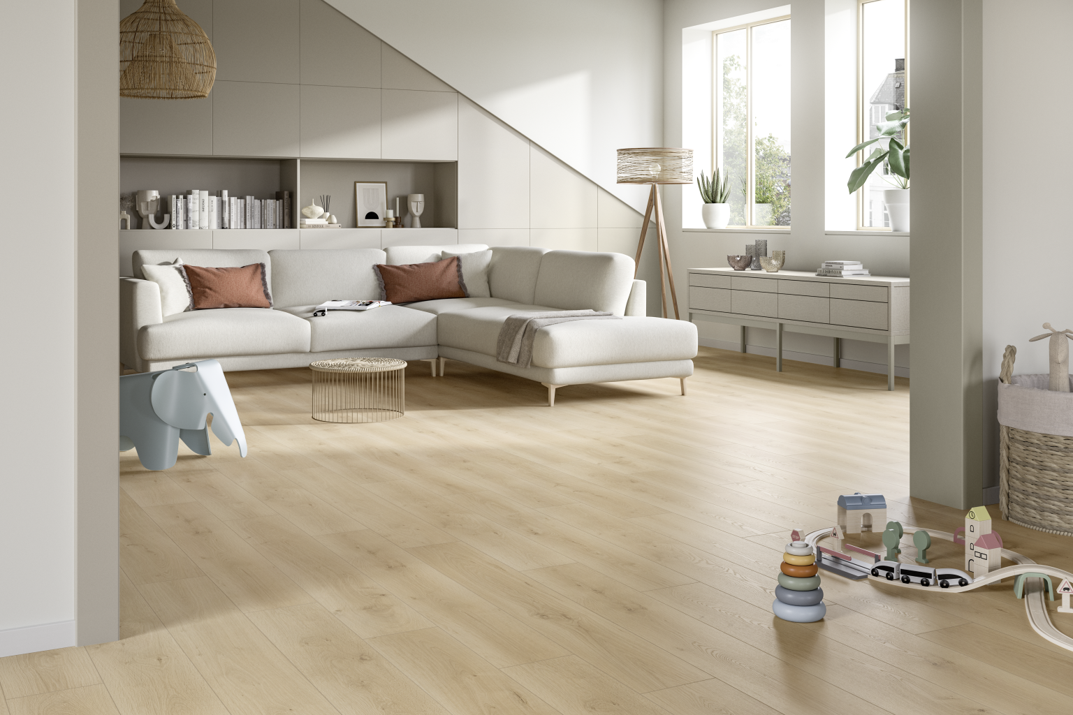 EGGER NatureSense* Aqua laminate flooring in the décor Sand Pinot Oak, EL2113.